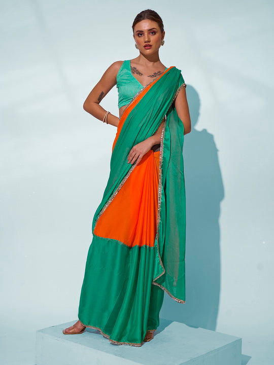 Sea Green Georgette Saree | Solid Designer Work