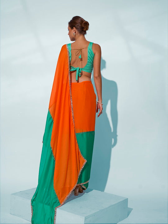 Sea Green Georgette Saree | Solid Designer Work
