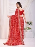 Maroon Vichitra Silk Festival Saree | Bandhani Printed & Embroidered Elegance