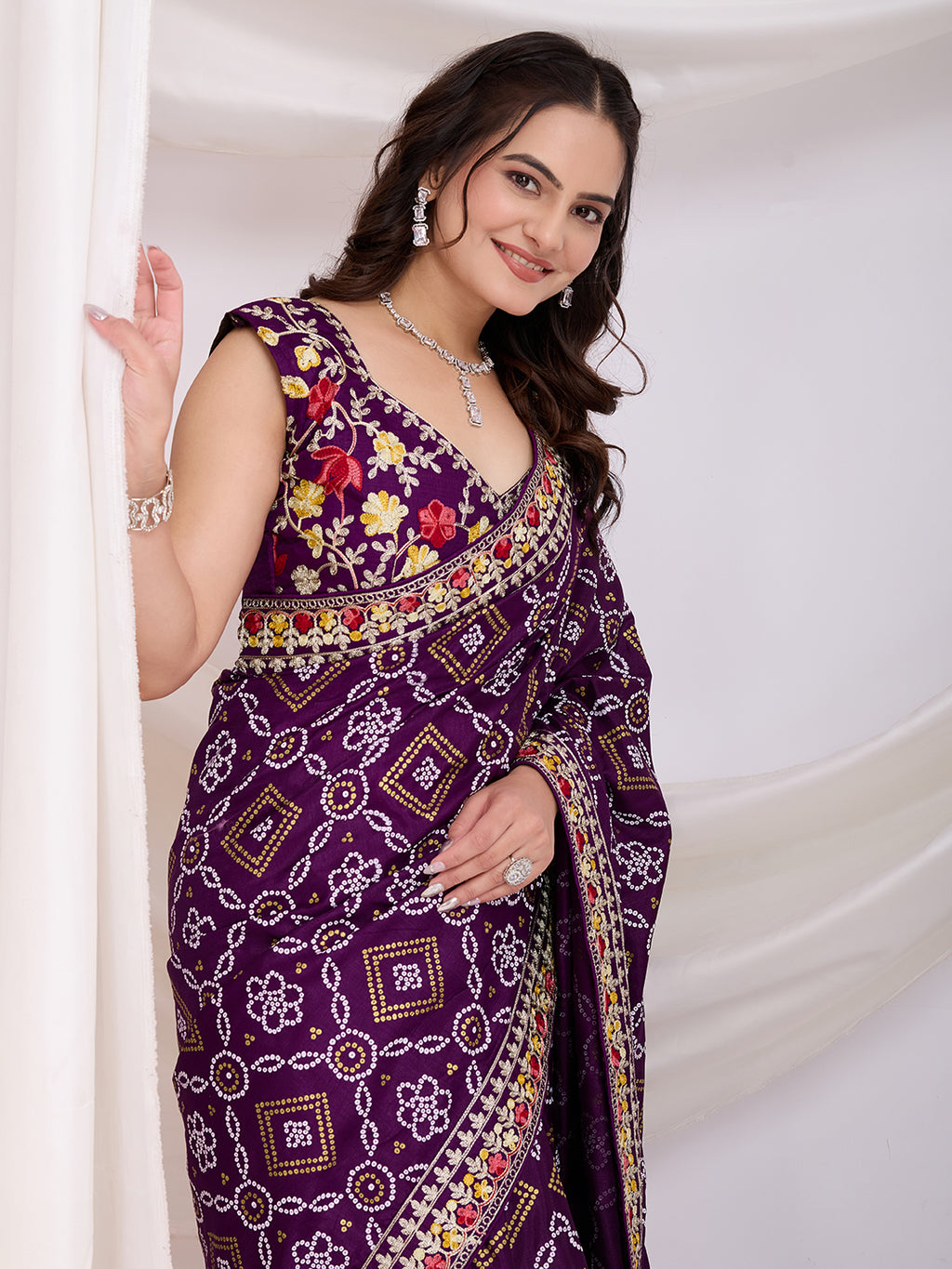Red Vichitra Silk Festival Saree | Bandhani Printed & Embroidered Splendor