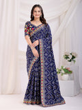 Blue Vichitra Silk Festival Saree | Bandhani Printed & Embroidered Serenity