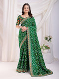 Green Vichitra Silk Festival Saree | Bandhani Printed & Embroidered Freshness