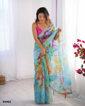 White Chinon Designer Saree | Pink Art Silk Blouse with Printed Elegance