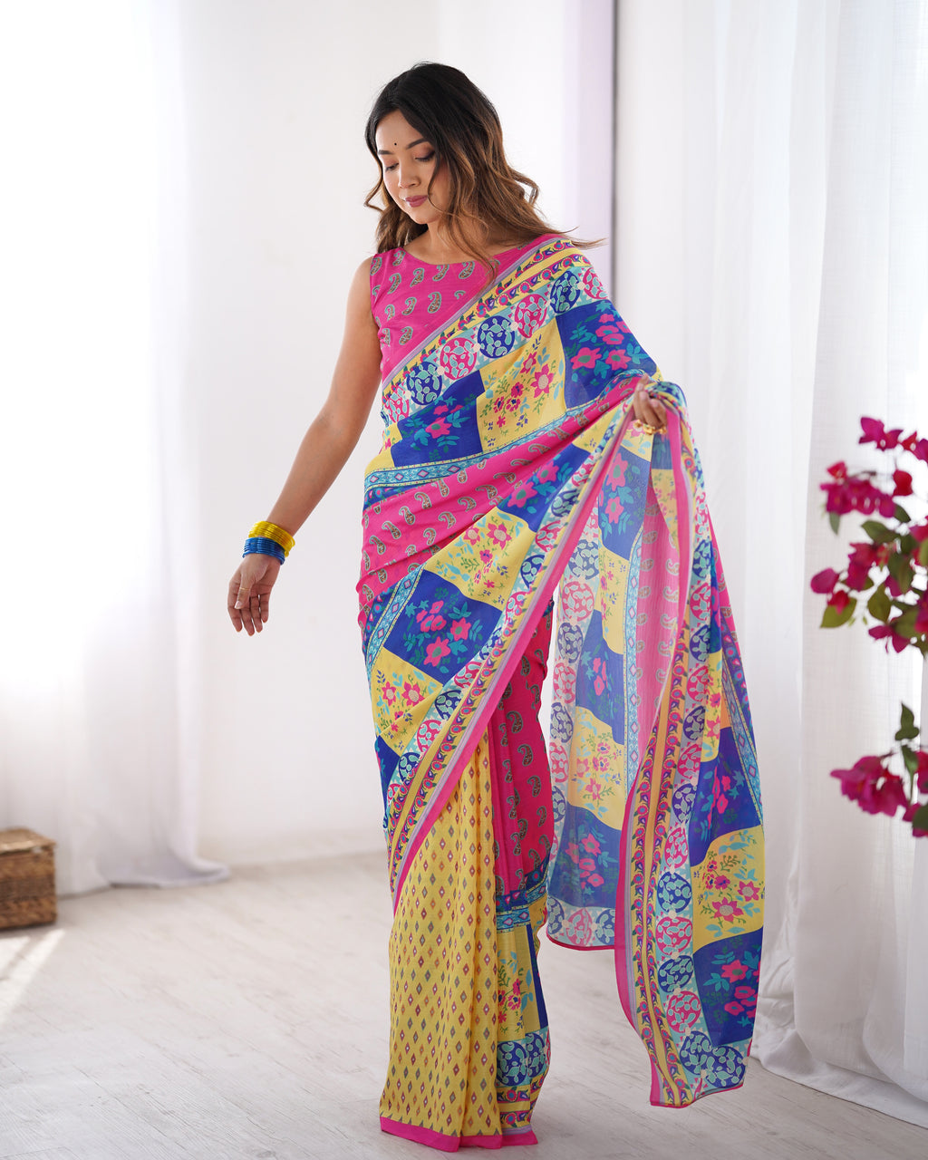 Sea Green Twill Net Designer Saree | Multy Art Silk Blouse with Swarovski Embellishments