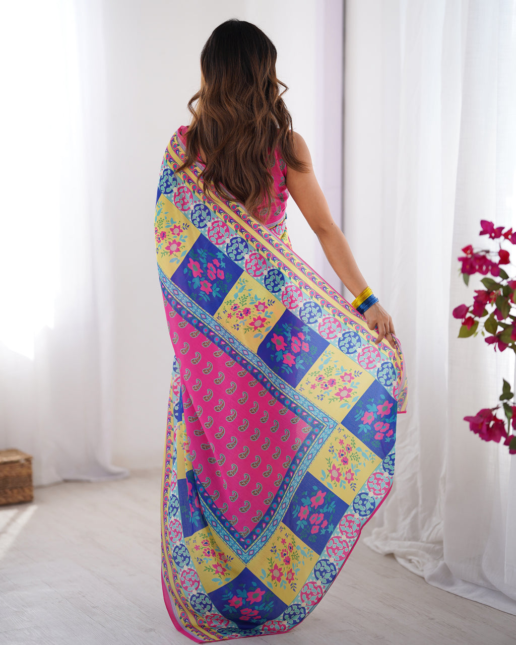 Sea Green Twill Net Designer Saree | Multy Art Silk Blouse with Swarovski Embellishments