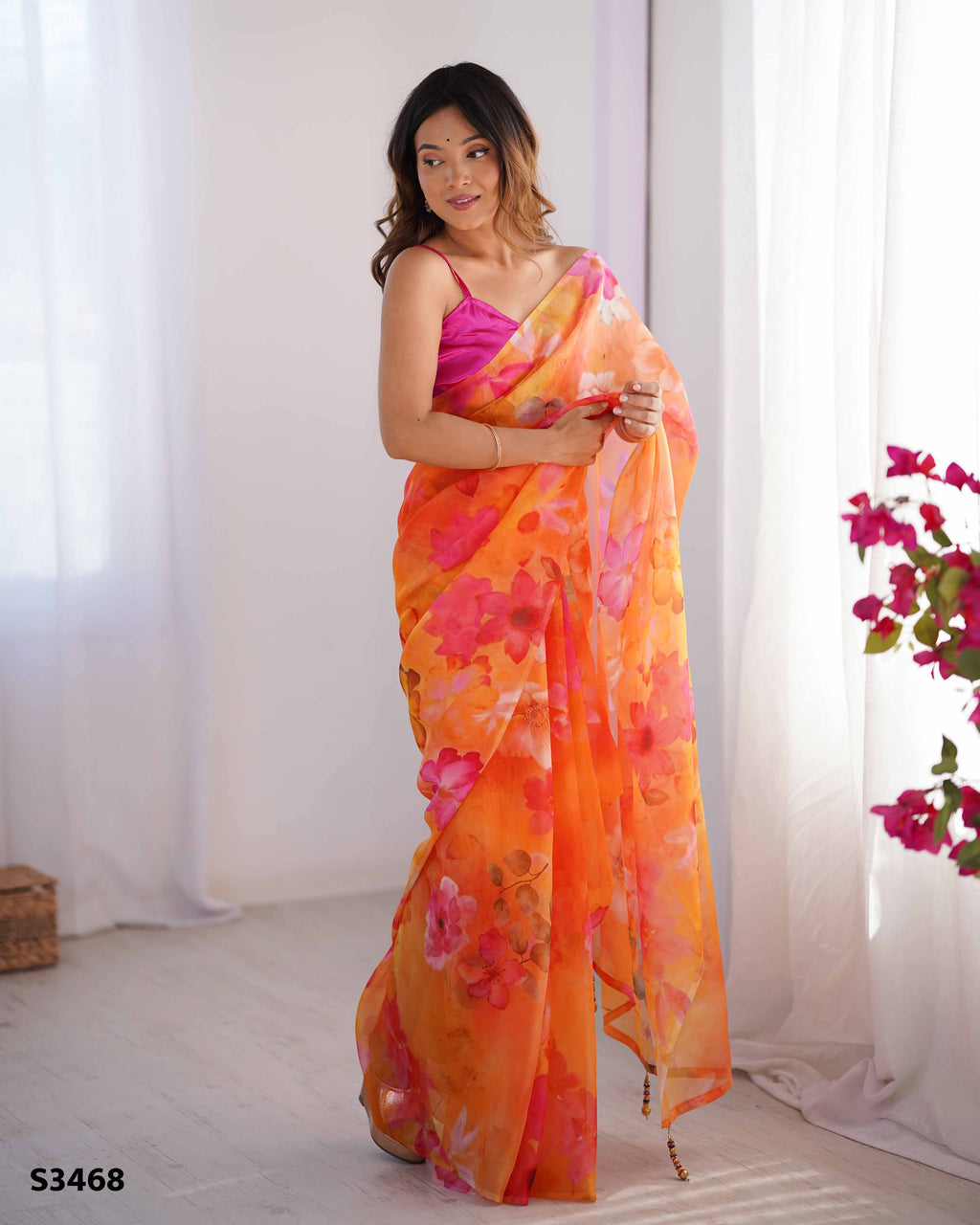 Mustard Organza Saree | Matching Art Silk Blouse with Embroidered Lace Work