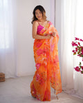 Mustard Organza Saree | Matching Art Silk Blouse with Embroidered Lace Work