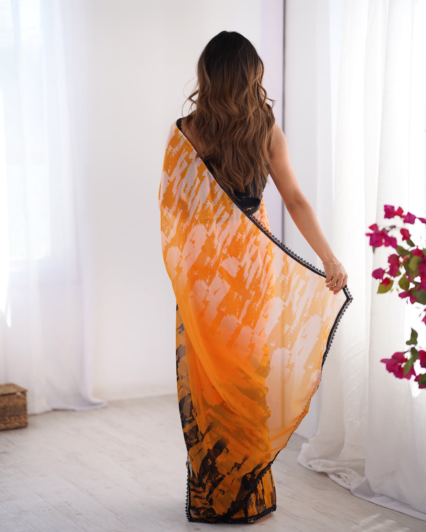 Multi Organza Party Wear Saree | Black Art Silk Blouse with Designer Printed Work