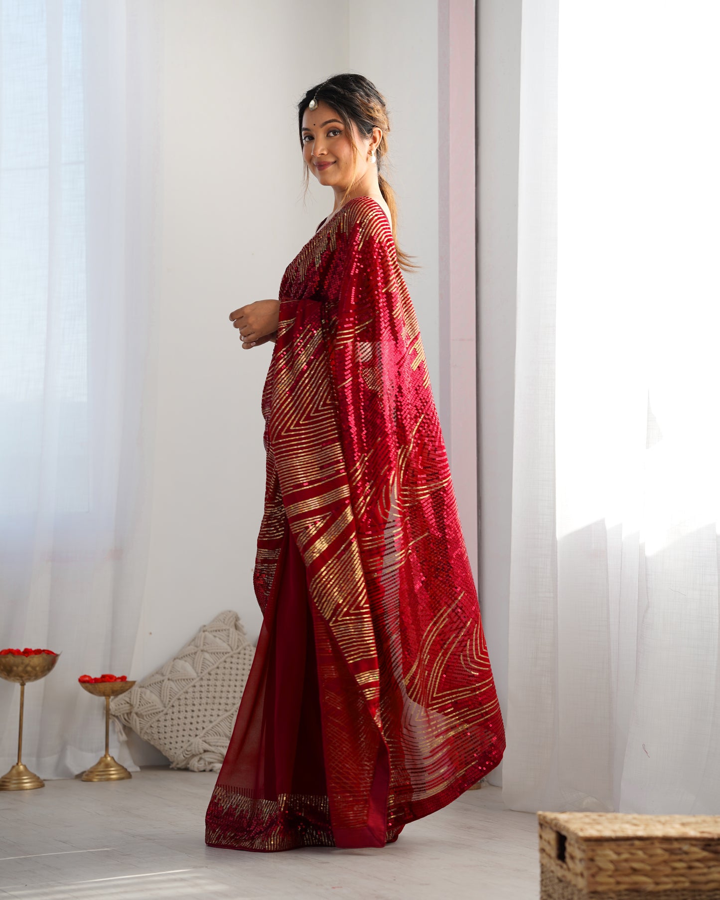 Royal Maroon Georgette Saree | Diamond Silk Blouse with Sequance Embroidery Couture