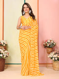 Yellow Georgette Ready To Wear Saree | Designer Printed Art Silk Couture