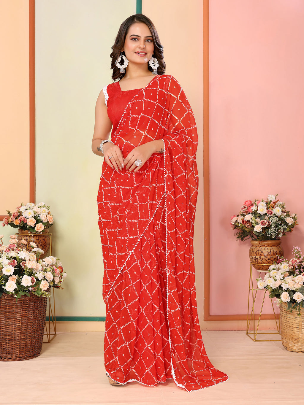 Red Georgette Ready To Wear Saree | Designer Printed Art Silk Couture