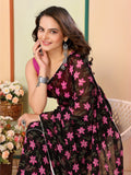 Black Georgette Ready To Wear Saree with Pink Blouse | Designer Printed Art Silk Couture