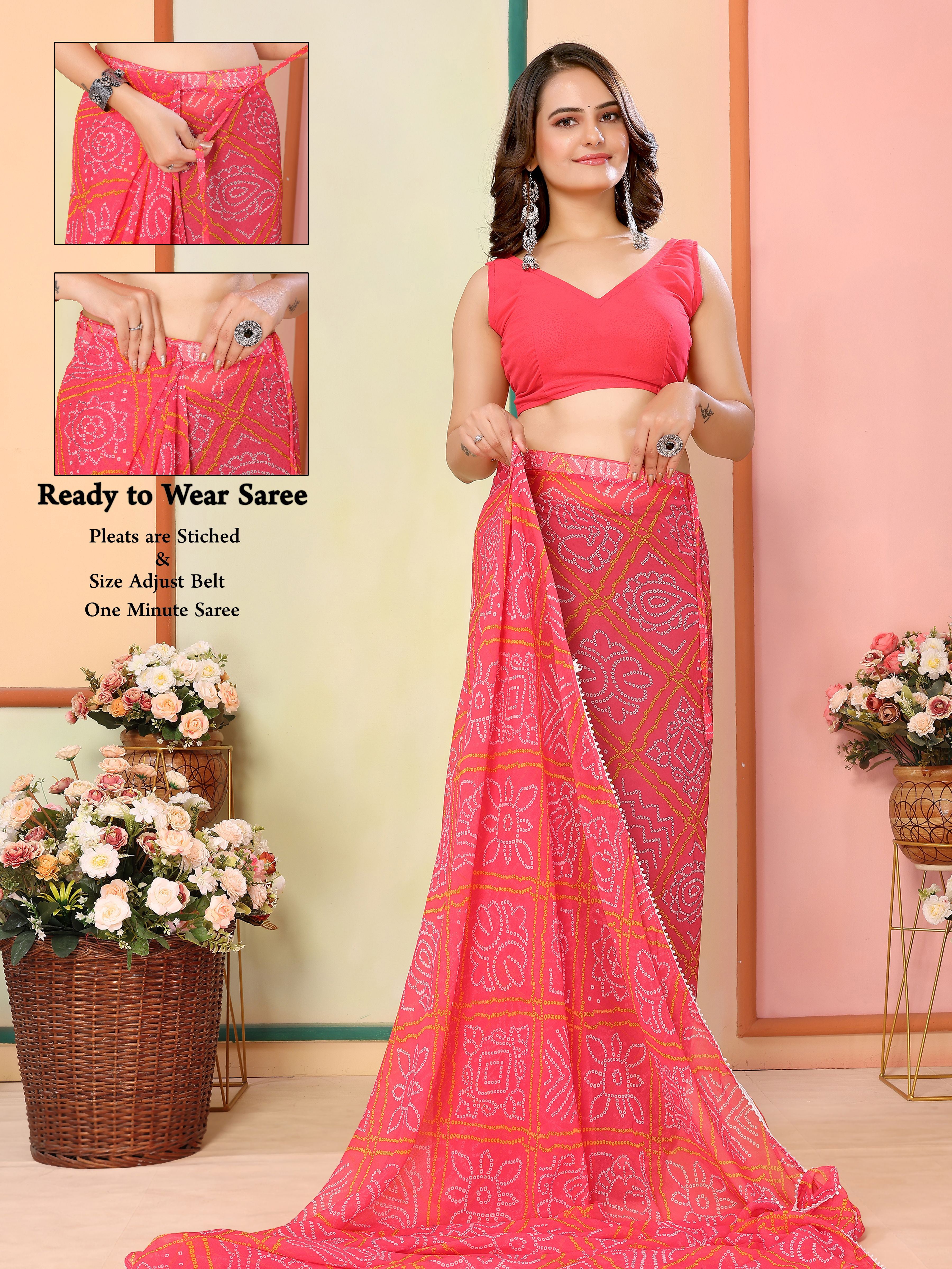 Red Georgette Ready To Wear Saree | Designer Printed Art Silk Couture