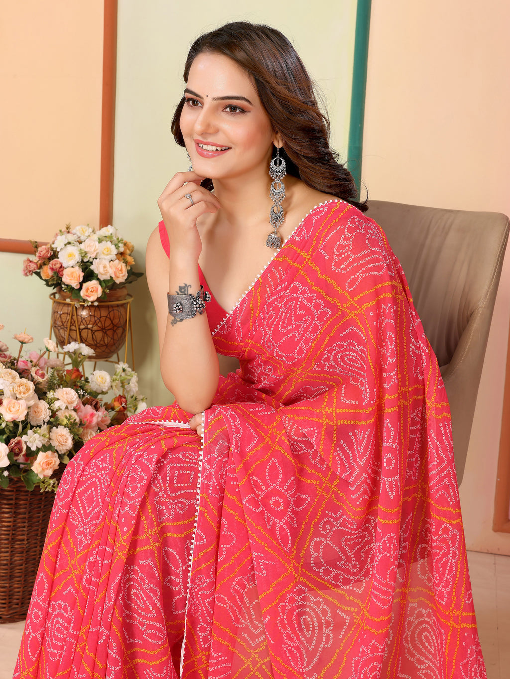 Red Georgette Ready To Wear Saree | Designer Printed Art Silk Couture