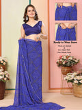 Blue Georgette Ready To Wear Saree | Designer Printed Art Silk Couture