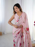 Blush Beauty Chinon Party Wear Saree | Designer Digital Printed with Mirror Cut Work