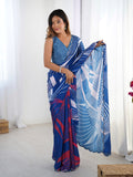 Sapphire Serenity Chinon Party Wear Saree | Designer Digital Printed with Mirror Cut Work