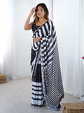 Midnight Majesty Chinon Party Wear Saree | Designer Digital Printed with Mirror Cut Work