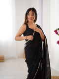 Black Fendy Party Wear Saree | Designer Beads Moti & Val Sequin Embroidery