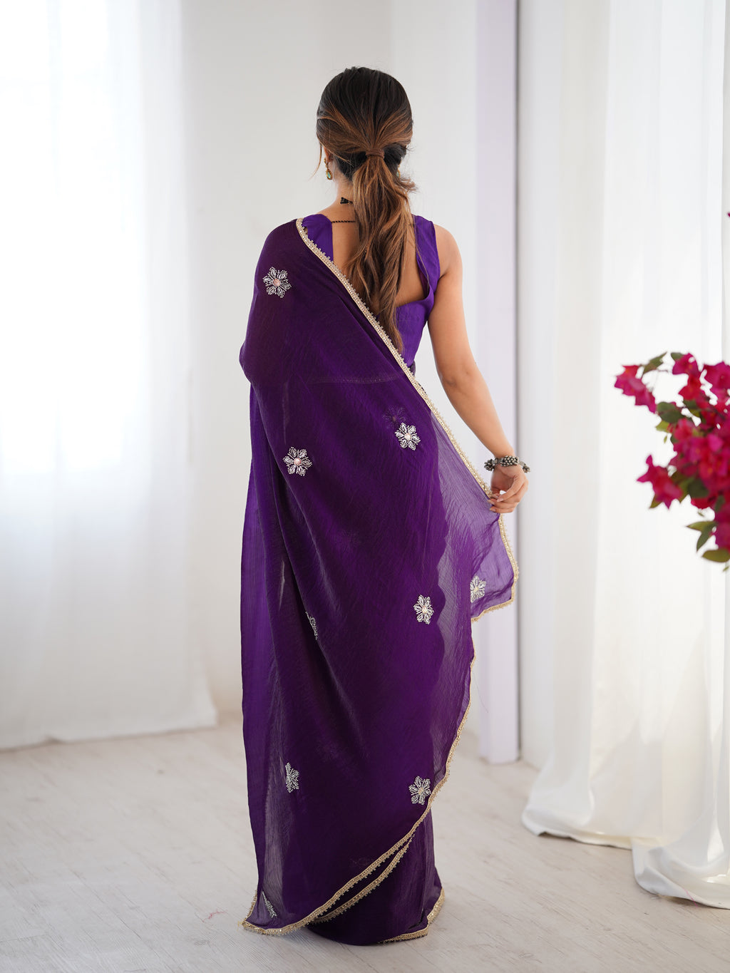 Purple Fendy Party Wear Saree | Designer Beads Moti & Val Sequin Embroidery