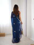 Petrol Fendy Party Wear Saree | Designer Beads Moti & Val Sequin Embroidery