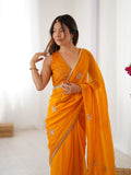 Yellow Fendy Party Wear Saree | Designer Beads Moti & Val Sequin Embroidery