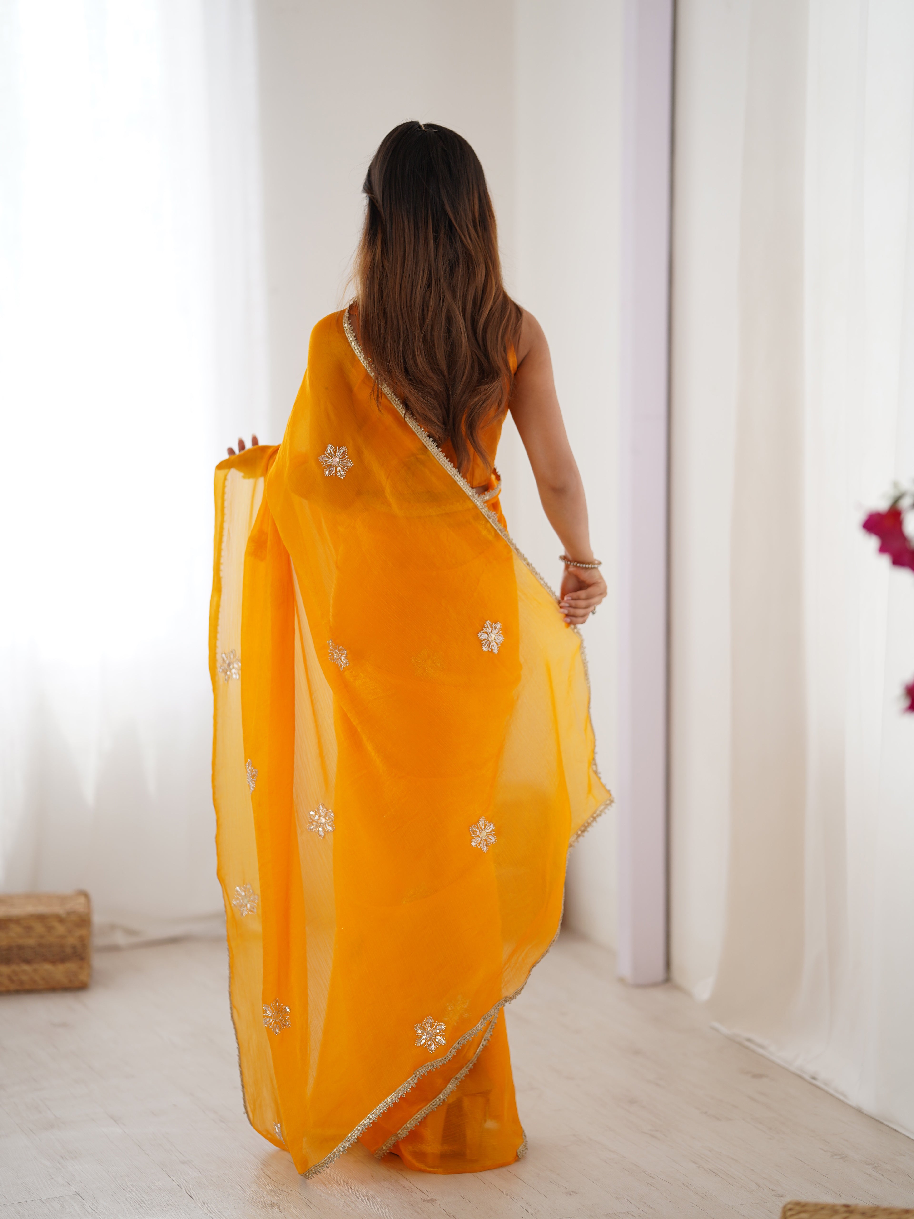 Yellow Fendy Party Wear Saree | Designer Beads Moti & Val Sequin Embroidery
