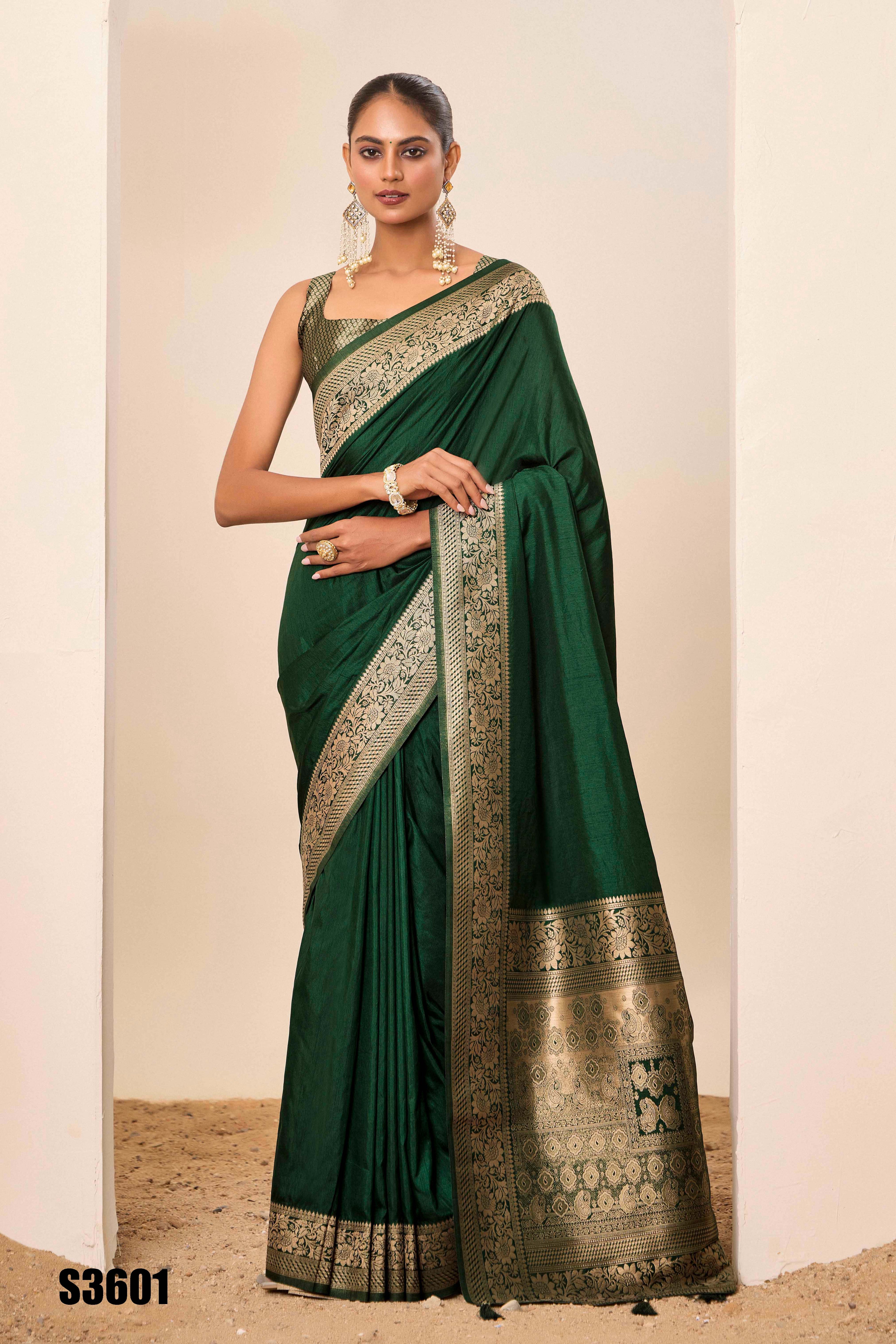 Emerald Green Dolla Silk Party Wear Saree | Wevon Jari Galla Designer Ensemble