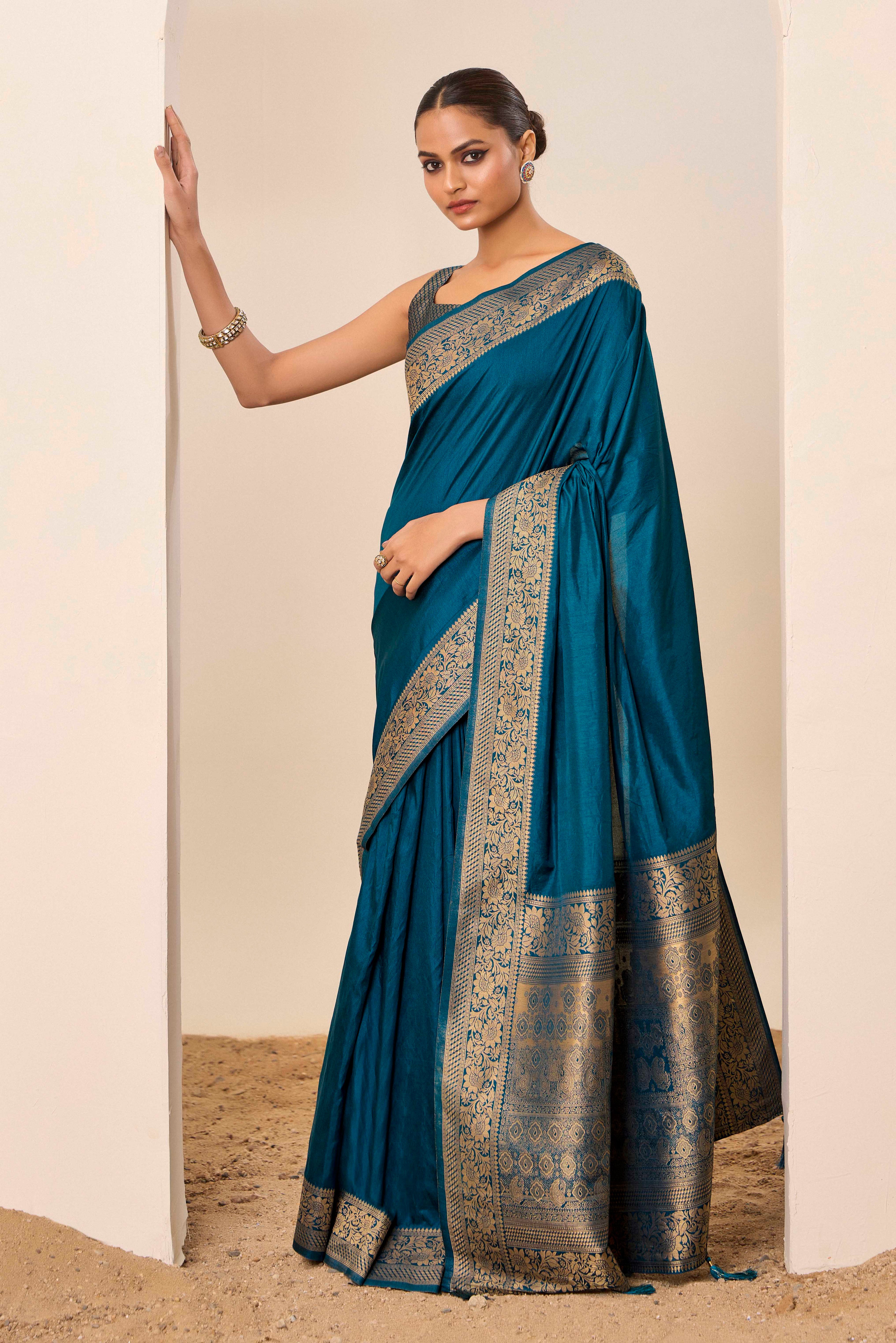 Teal Blue Dolla Silk Party Wear Saree | Wevon Jari Galla Designer Masterpiece