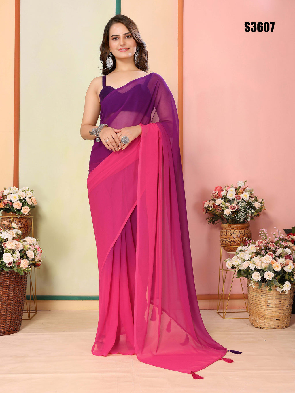Purple Georgette Party Wear Saree | Art Silk Blouse with Designer Pedding Print