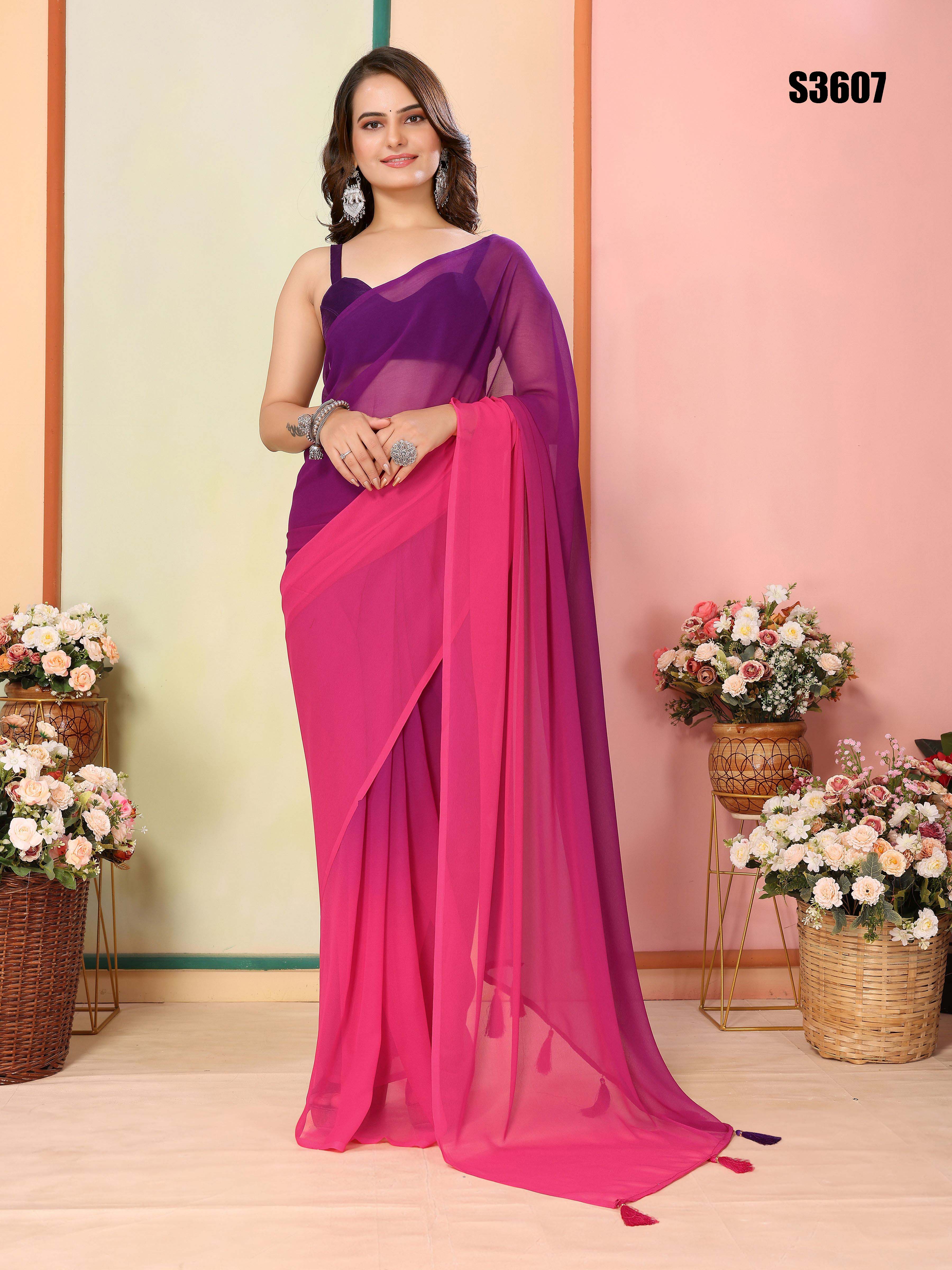 Purple Georgette Party Wear Saree | Art Silk Blouse with Designer Pedding Print
