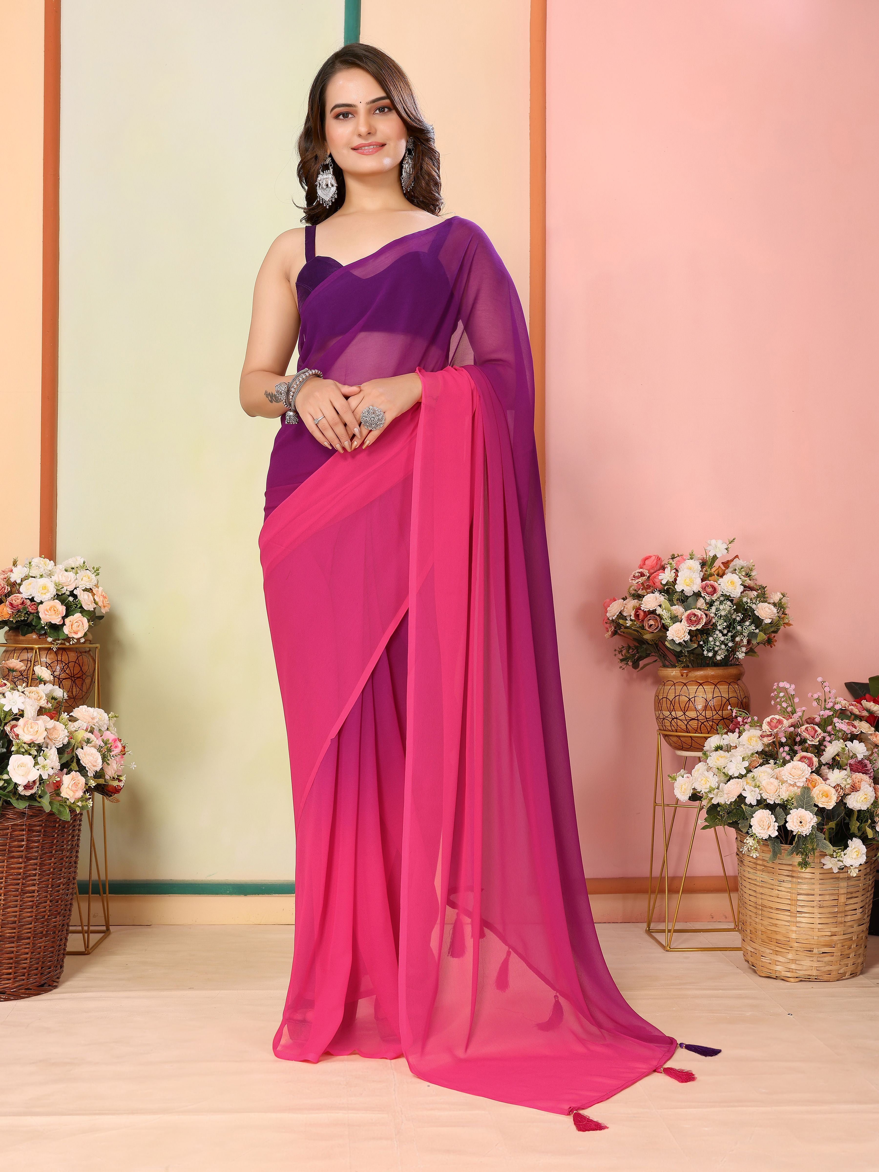 Purple Georgette Party Wear Saree | Art Silk Blouse with Designer Pedding Print