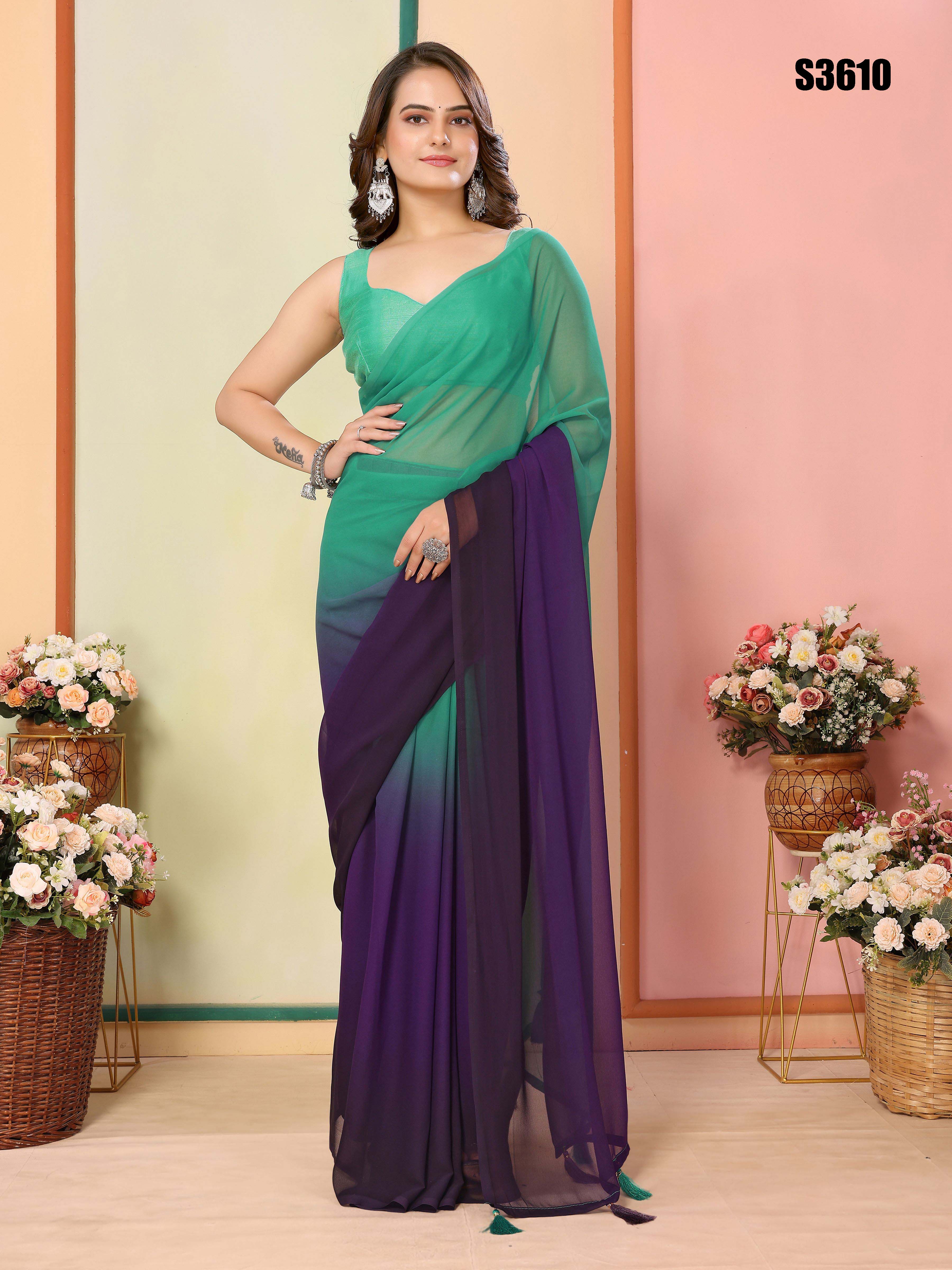 Sea Green Georgette Party Wear Saree | Art Silk Blouse with Designer Pedding Print