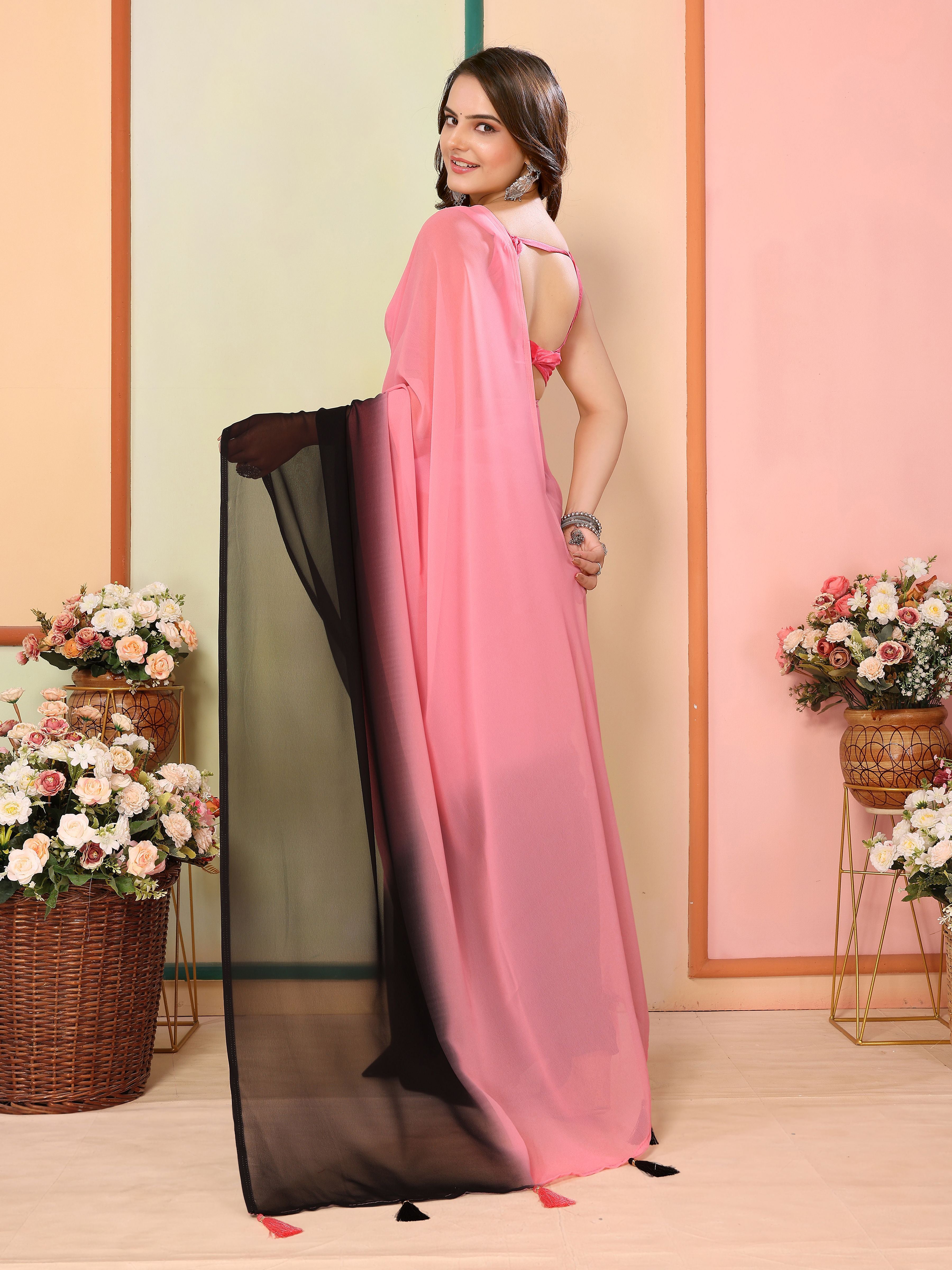 Pink Georgette Party Wear Saree | Art Silk Blouse with Designer Pedding Print
