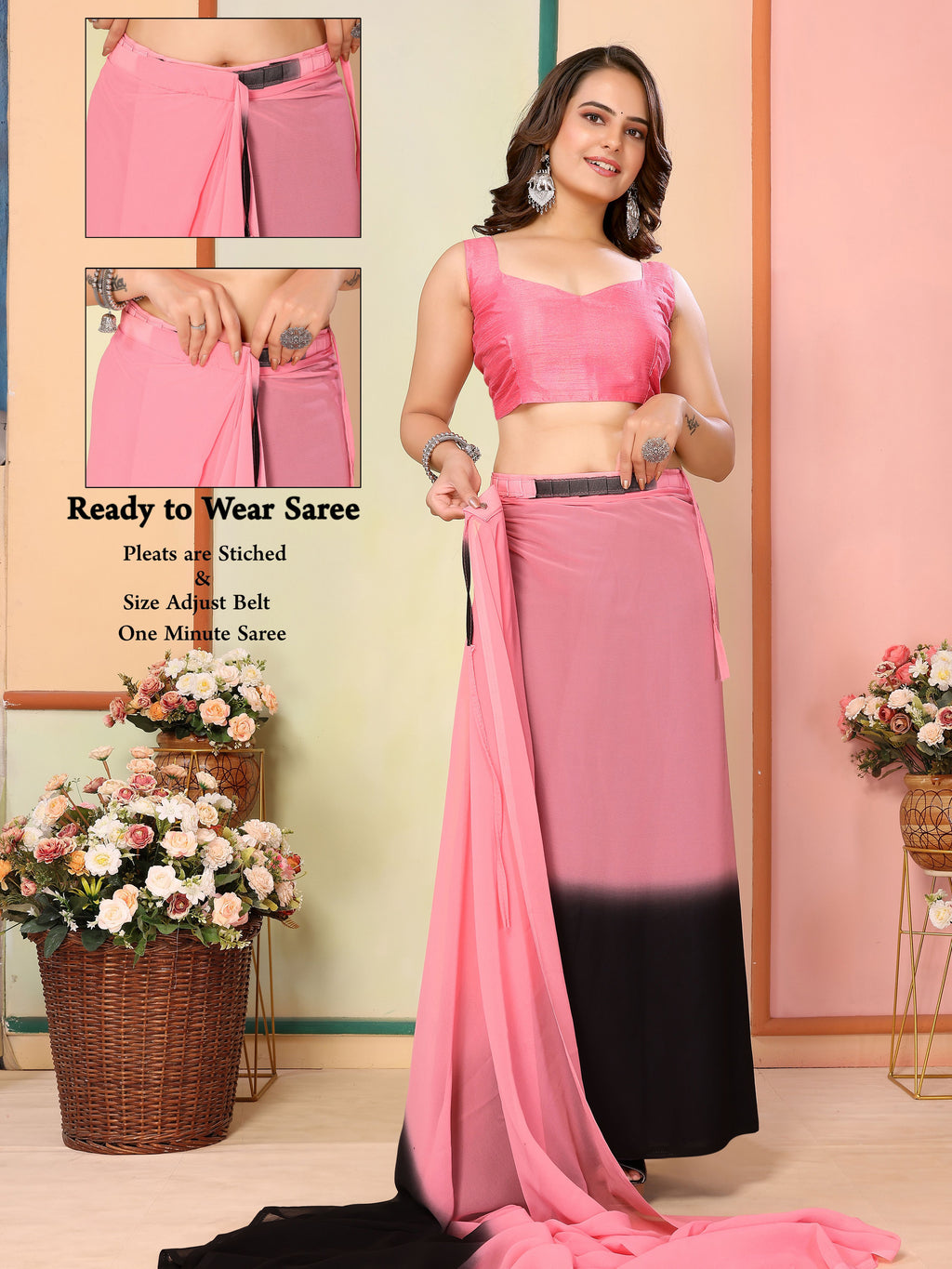 Pink Georgette Party Wear Saree | Art Silk Blouse with Designer Pedding Print