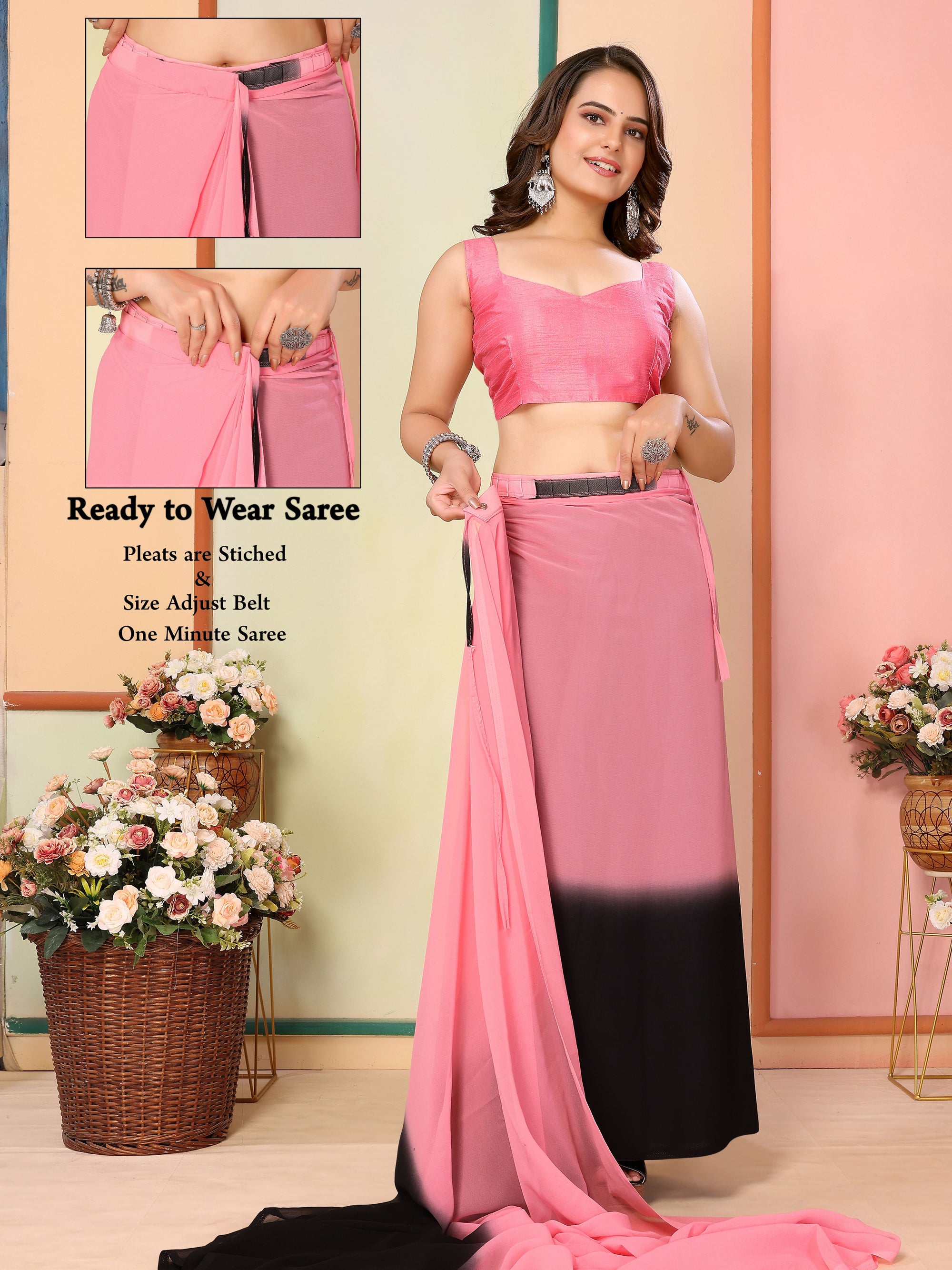 Pink Georgette Party Wear Saree | Art Silk Blouse with Designer Pedding Print