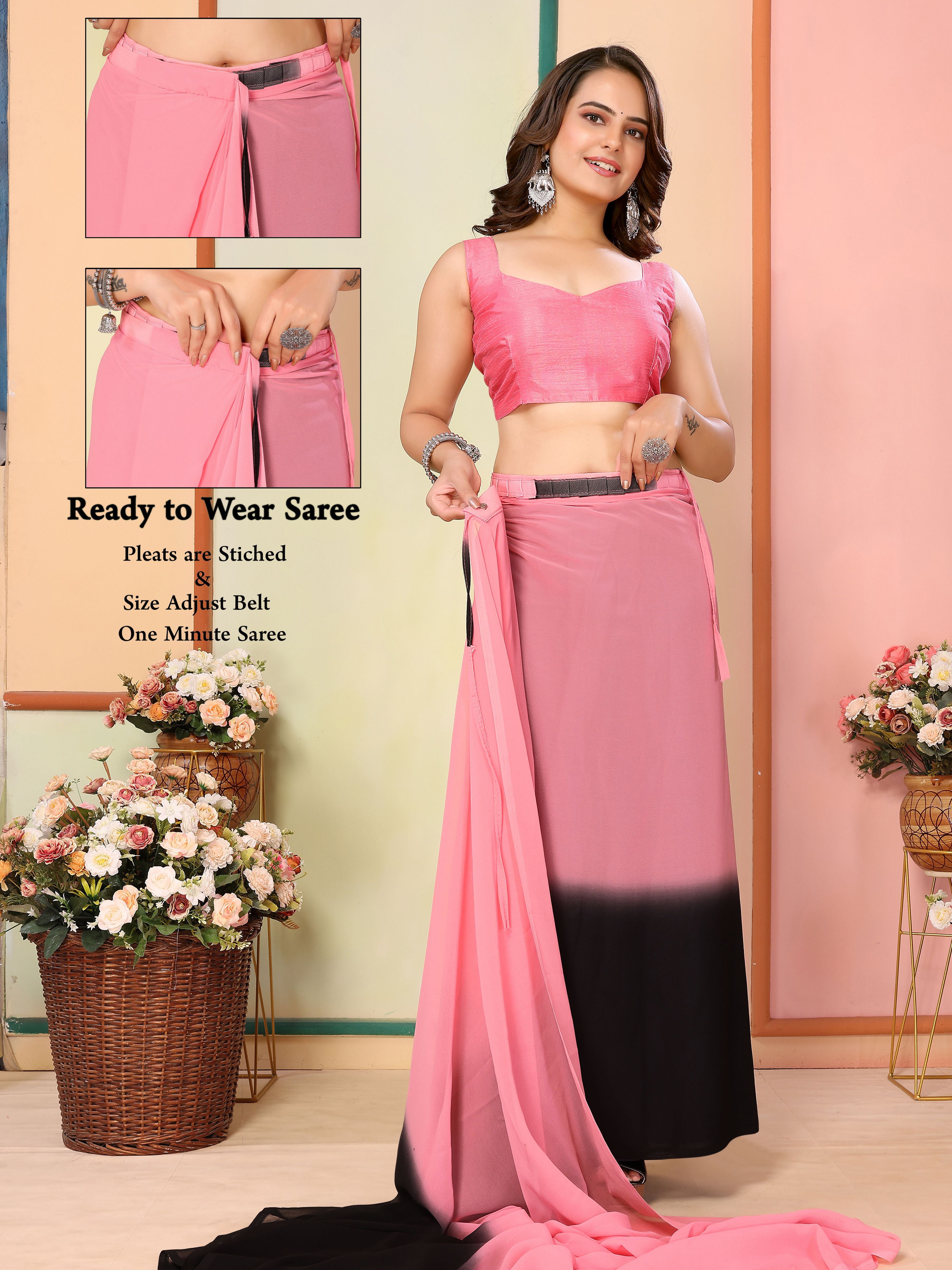 Pink Georgette Party Wear Saree | Art Silk Blouse with Designer Pedding Print