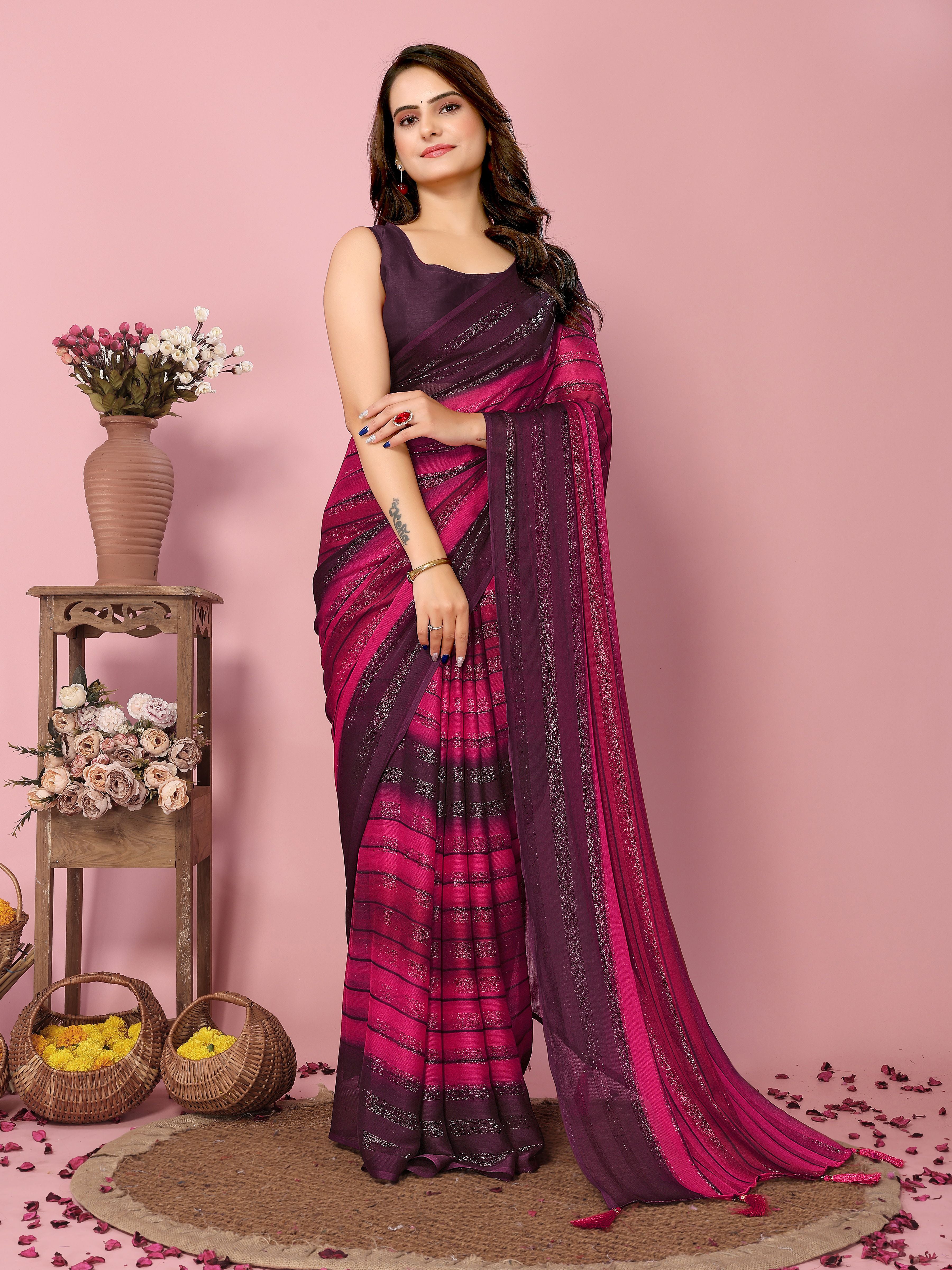Blush Wine Rangoli Silk Party Wear Saree | Wevon Designer Printed with Art Silk Blouse