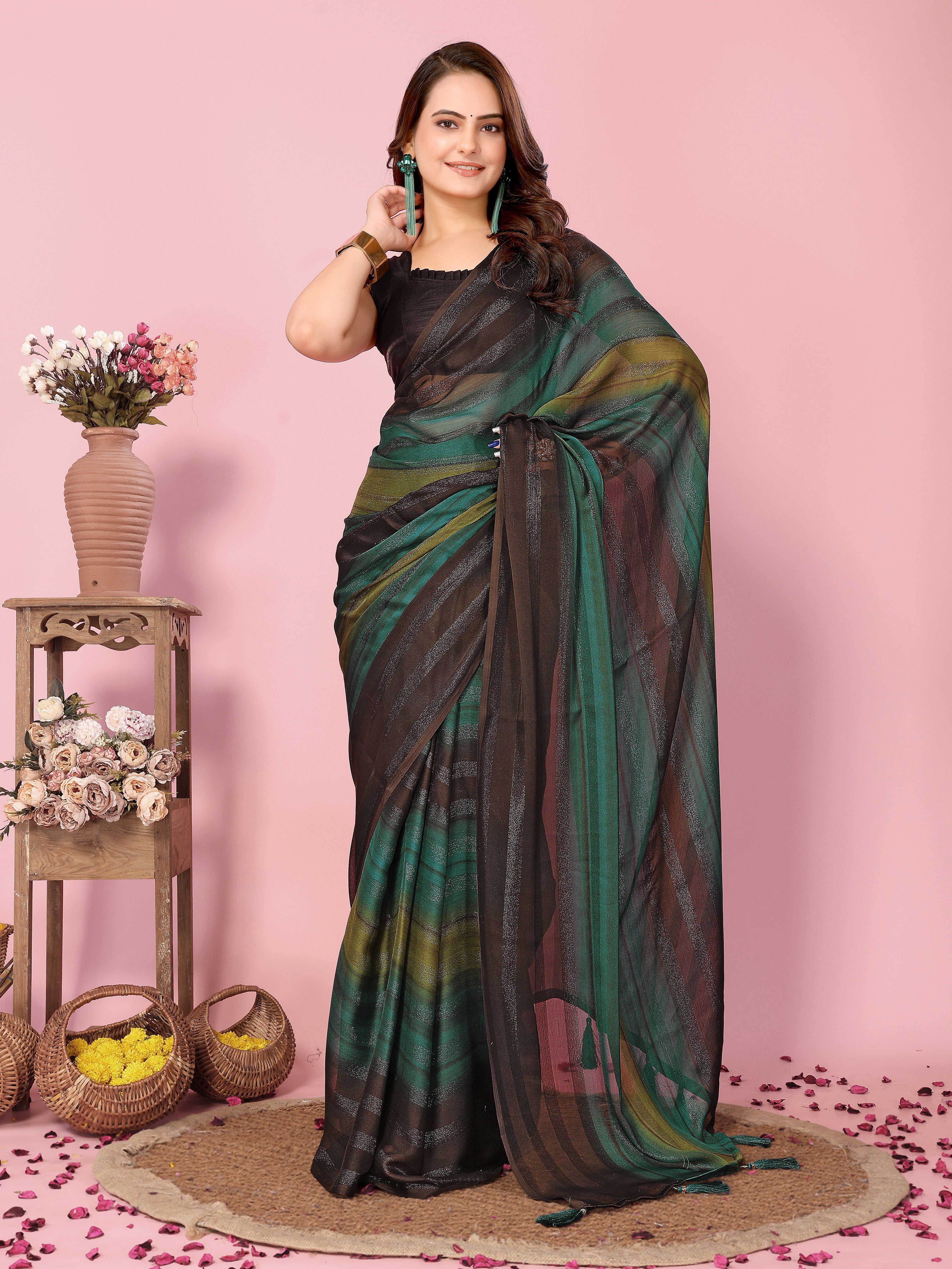 Emerald Black Rangoli Silk Party Wear Saree | Wevon Designer Printed with Art Silk Blouse