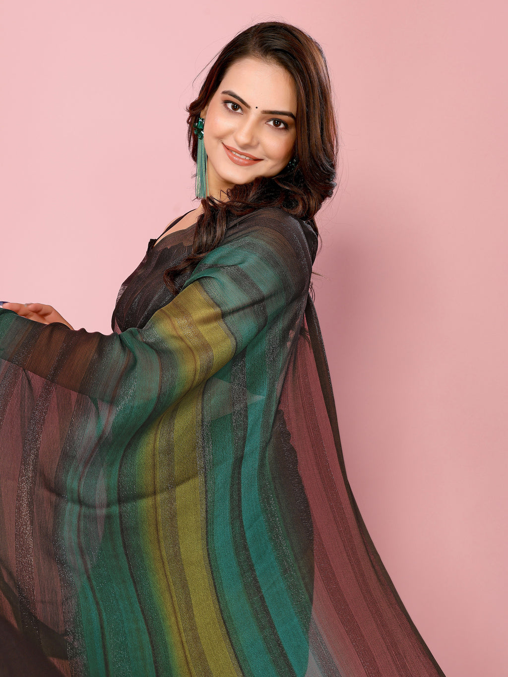 Emerald Black Rangoli Silk Party Wear Saree | Wevon Designer Printed with Art Silk Blouse