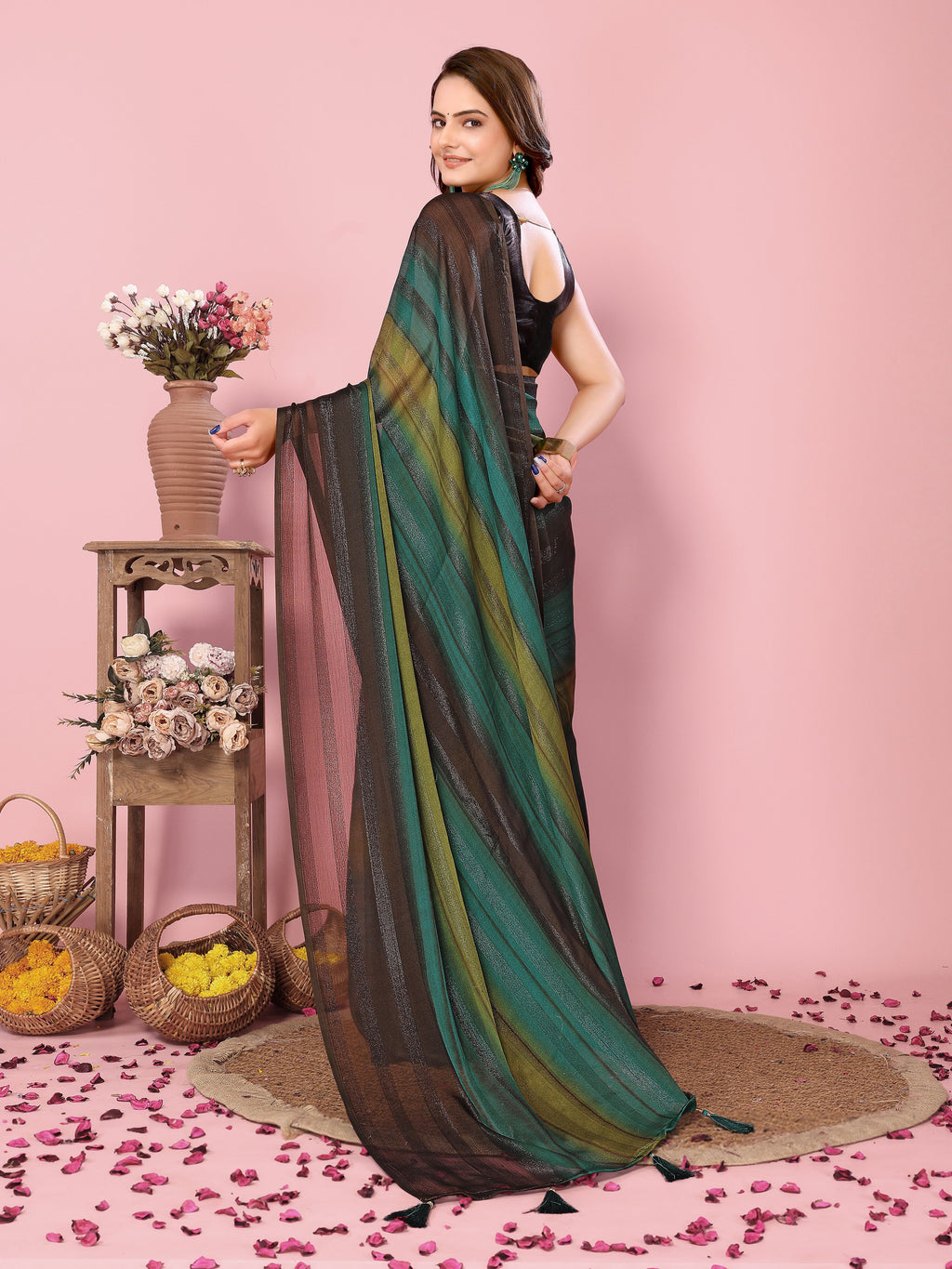 Emerald Black Rangoli Silk Party Wear Saree | Wevon Designer Printed with Art Silk Blouse