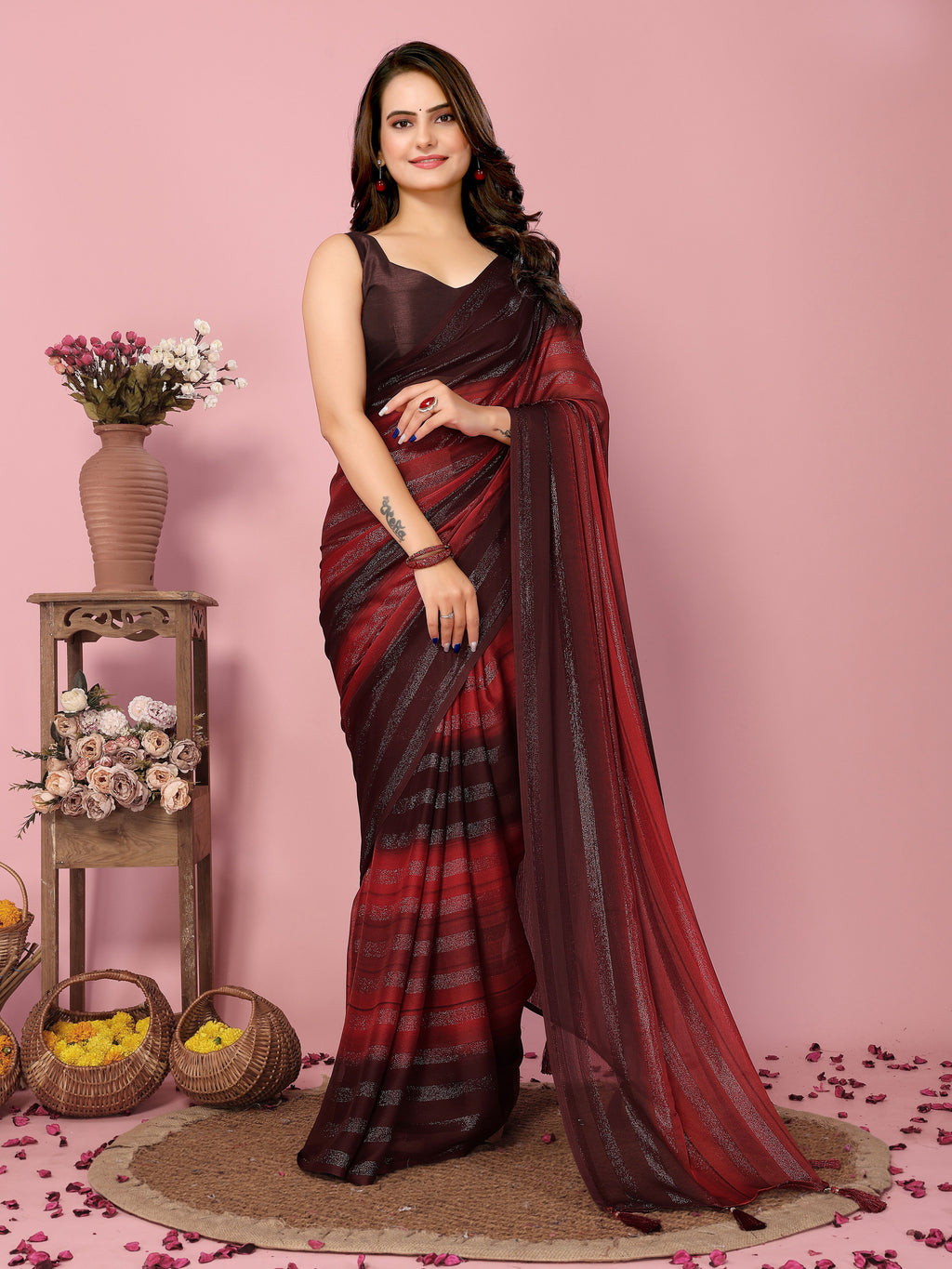Royal Burgundy Rangoli Silk Party Wear Saree | Wevon Designer Printed with Art Silk Blouse