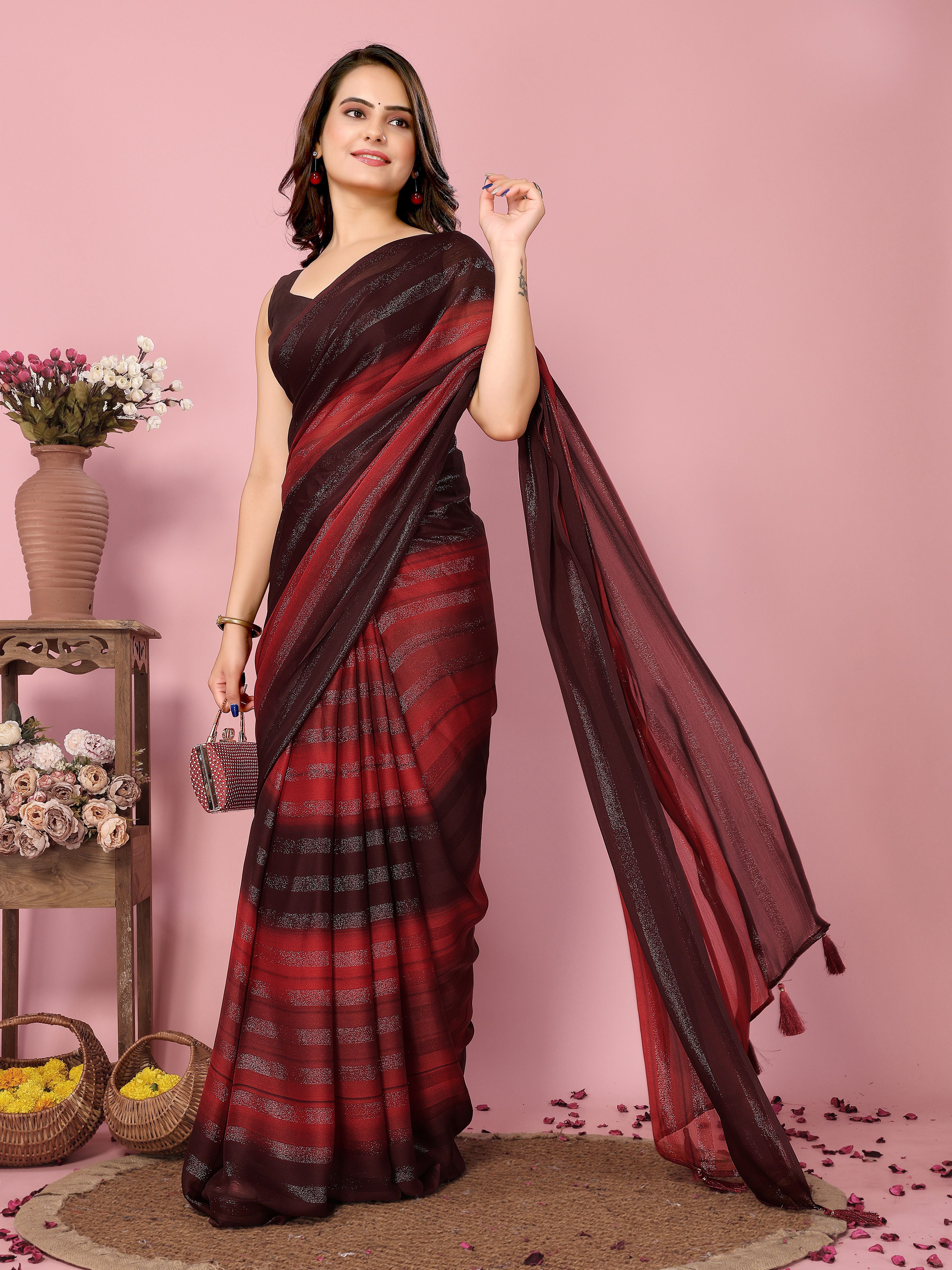 Royal Burgundy Rangoli Silk Party Wear Saree | Wevon Designer Printed with Art Silk Blouse