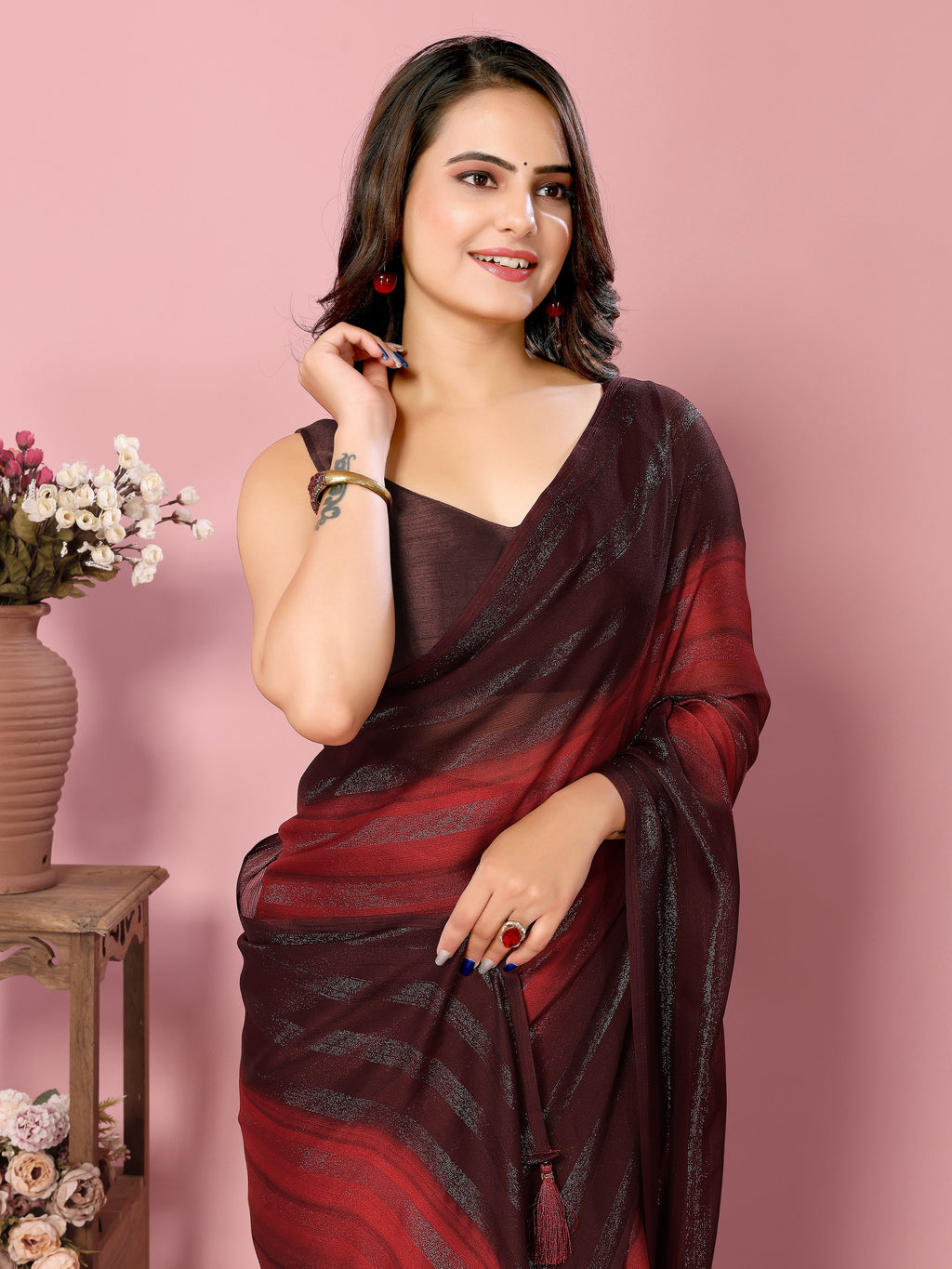 Royal Burgundy Rangoli Silk Party Wear Saree | Wevon Designer Printed with Art Silk Blouse
