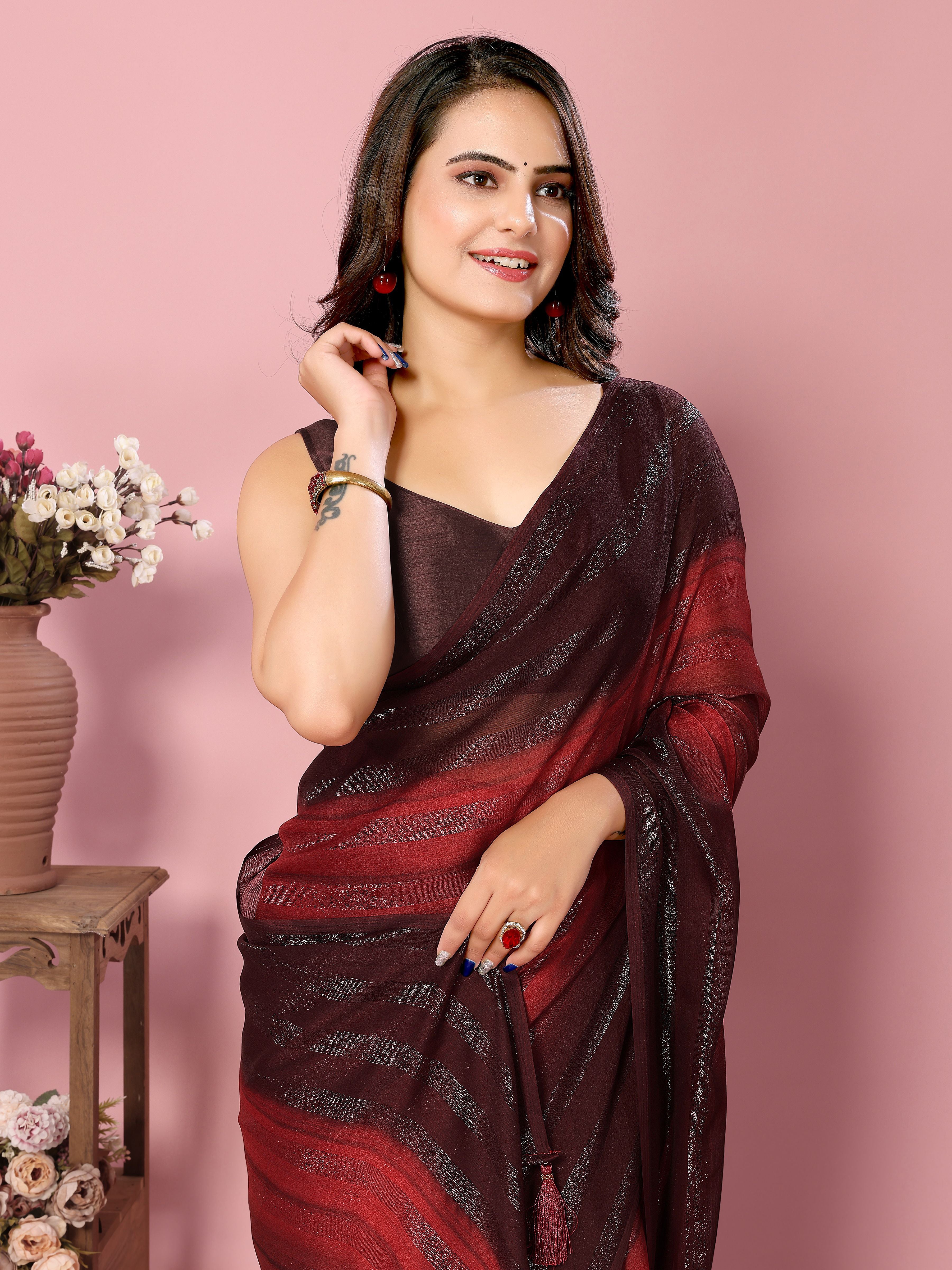 Royal Burgundy Rangoli Silk Party Wear Saree | Wevon Designer Printed with Art Silk Blouse