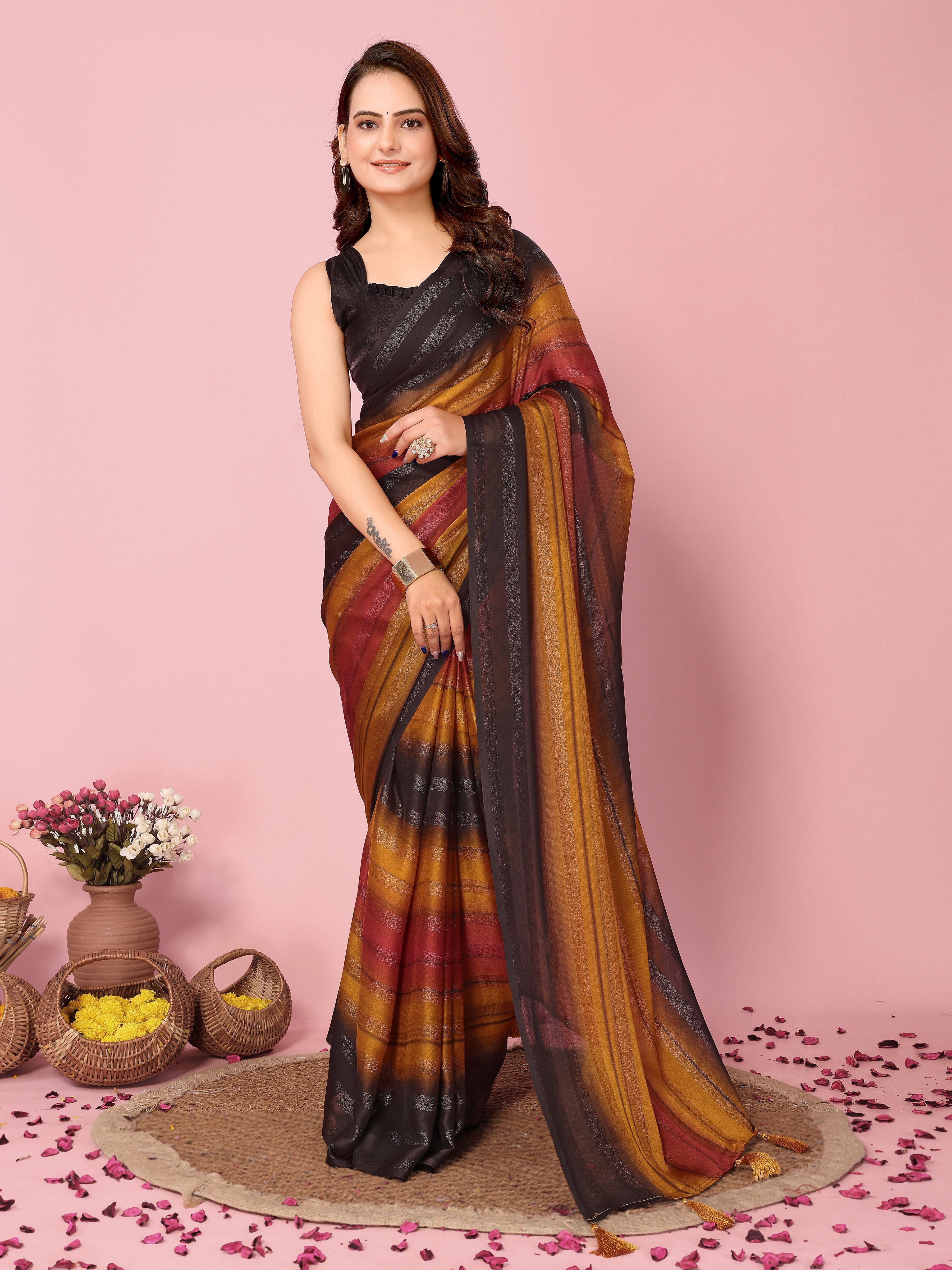 Sunset Orange Rangoli Silk Party Wear Saree | Wevon Designer Printed with Art Silk Blouse