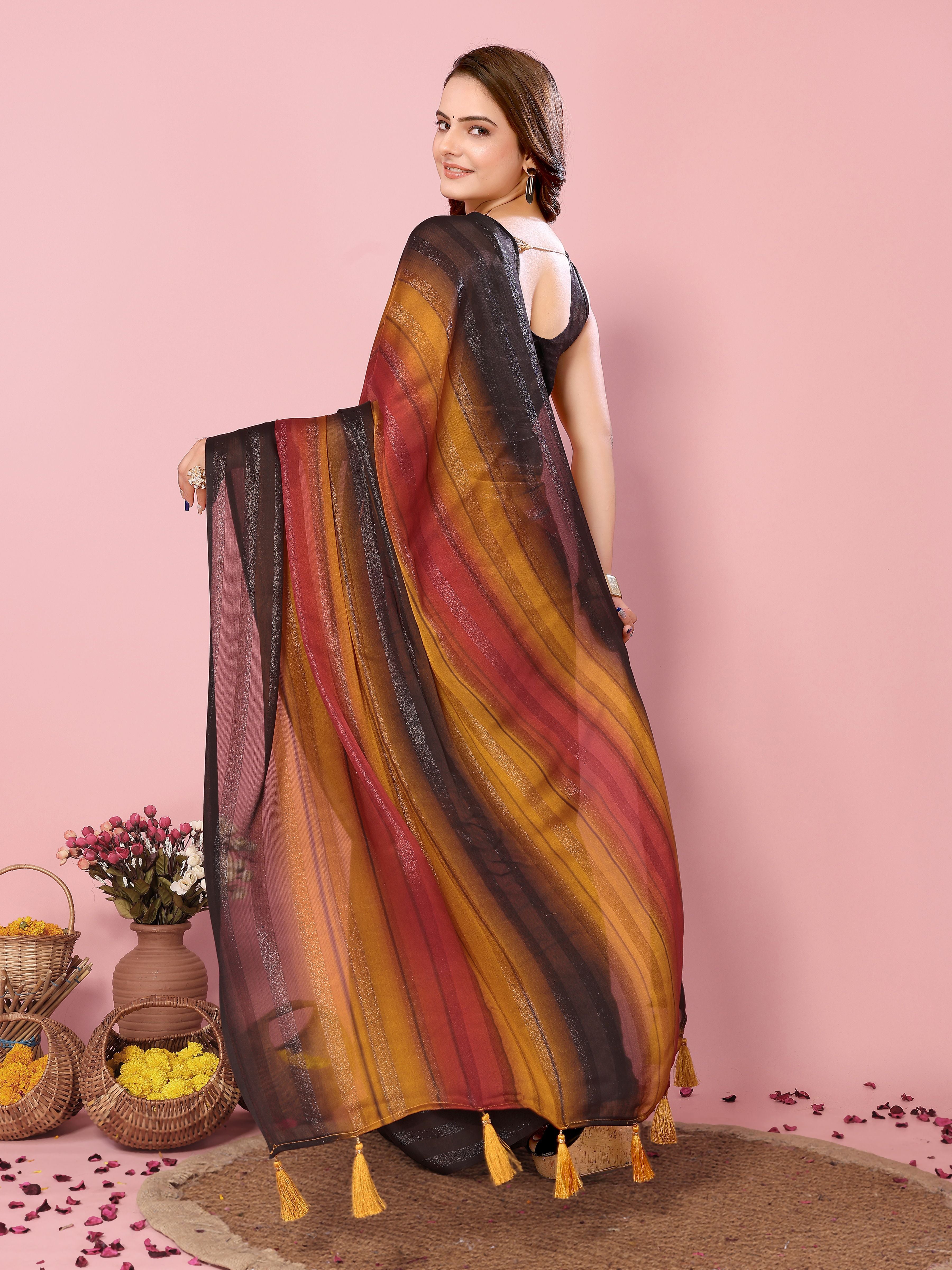 Sunset Orange Rangoli Silk Party Wear Saree | Wevon Designer Printed with Art Silk Blouse