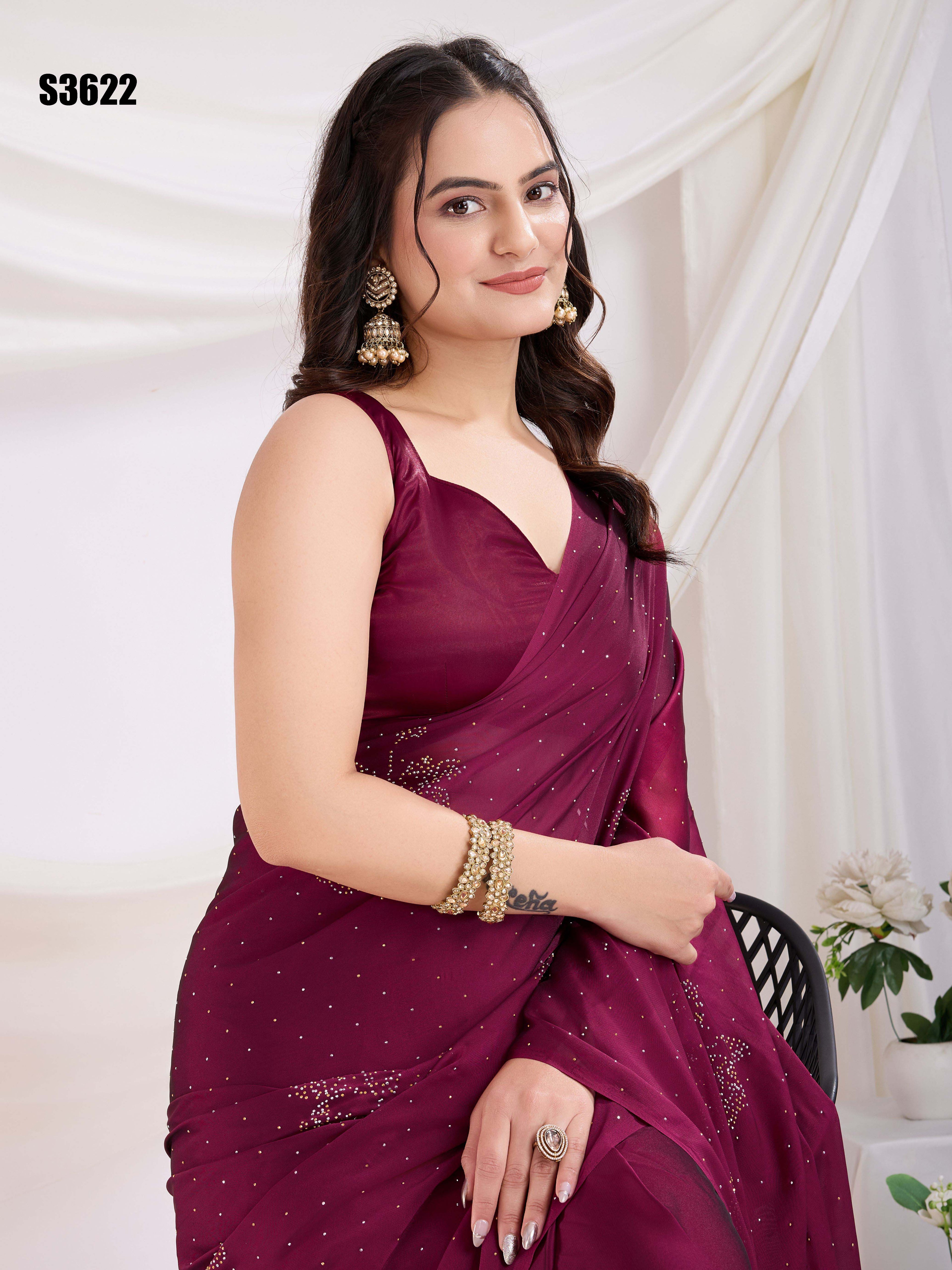 Maroon & Purple Rangoli Silk Party Wear Saree | Diamond Work Art Silk Blouse Masterpiece