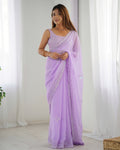 Lavender Georgette Saree | Designer Thread & Sequin Embroidered Party Wear