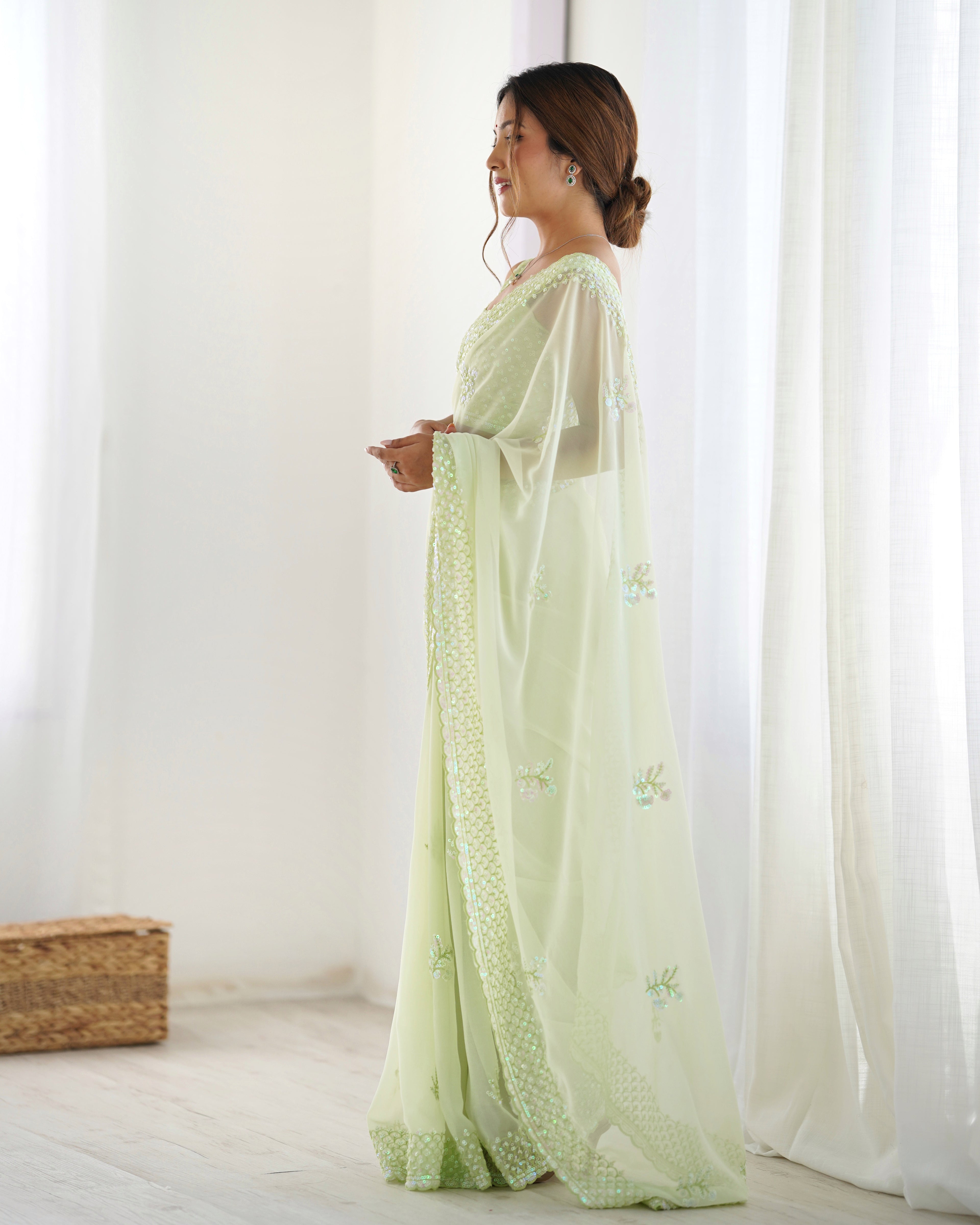 Pista Georgette Saree | Designer Thread & Sequin Embroidered Party Wear